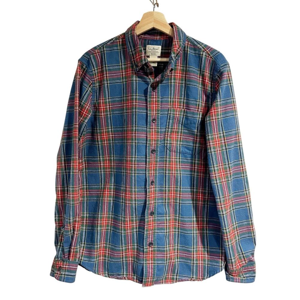 Vintage LL Bean Flannel Shirt Mens Size Large Blue Red Scotch Plaid Classic Soft